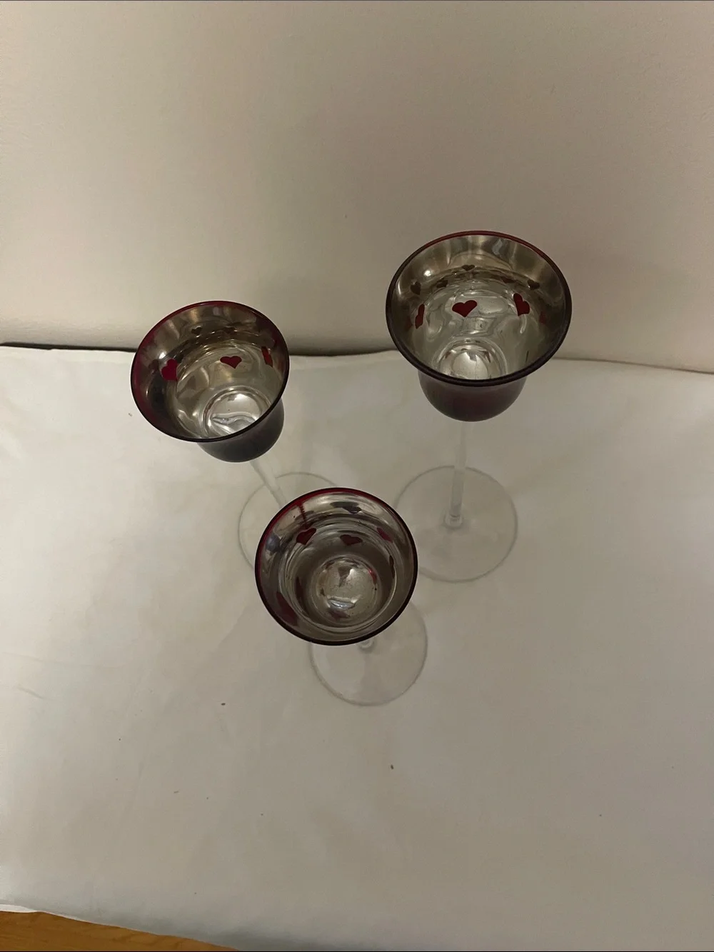 Red Glass Stem Candle Holders - Set of 3